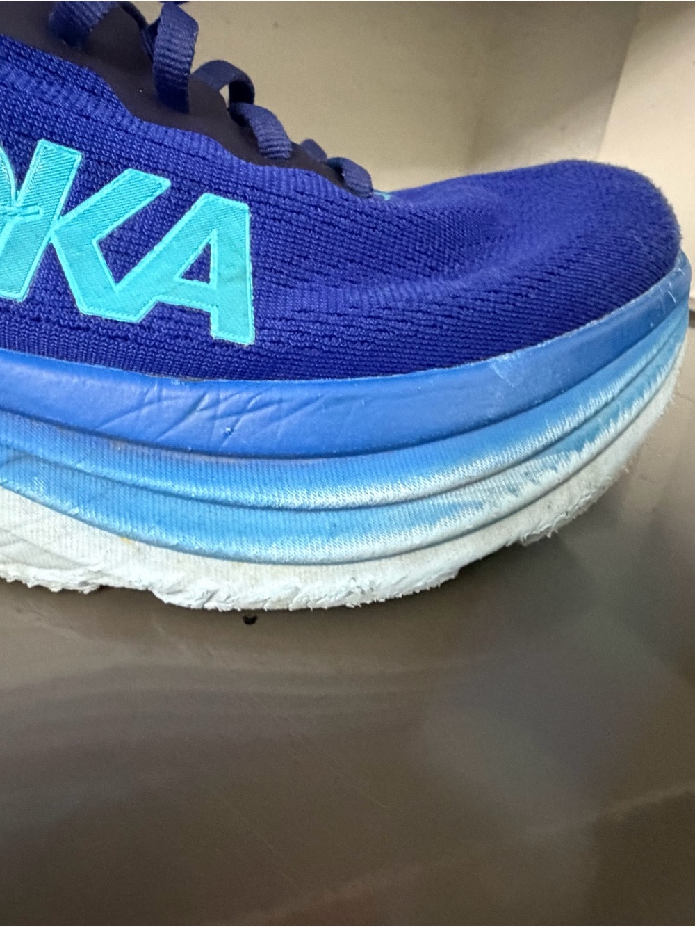 Hoka One One Navy Blue and Bright Blue Logo Running Shoes - Picture 8 of 14